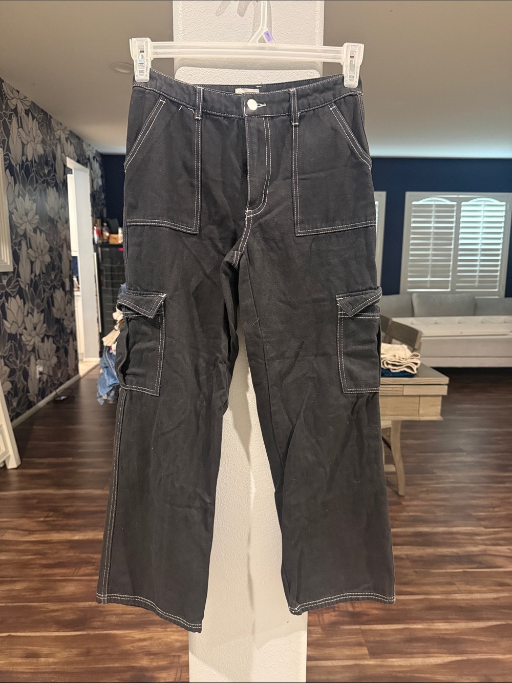 Full Tilt Black Cargo Pants with Contrast Stitching